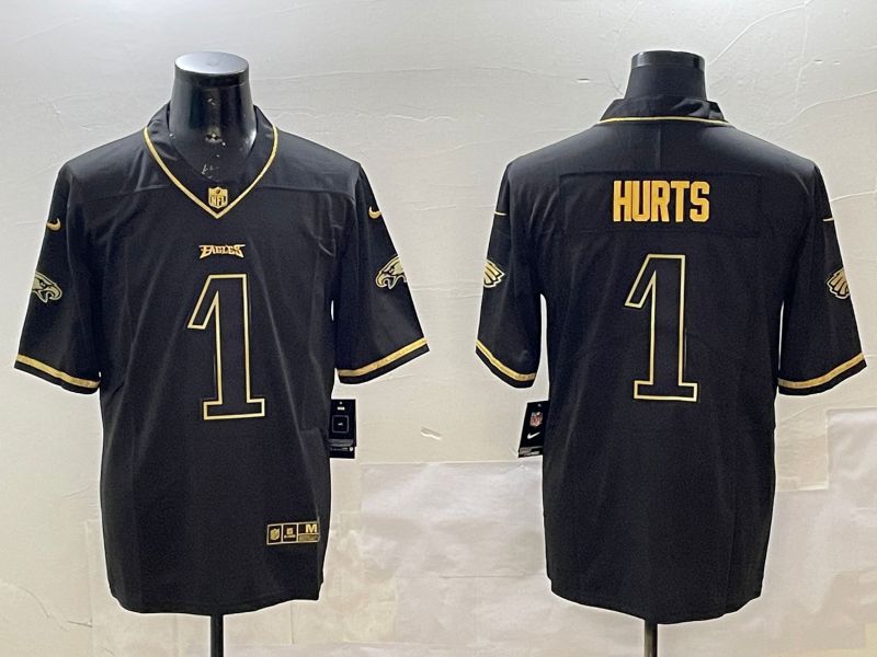 Men Philadelphia Eagles #1 Hurts Black gold Throwback 2025 Nike Vapor Limited NFL Jersey style 1->philadelphia eagles->NFL Jersey